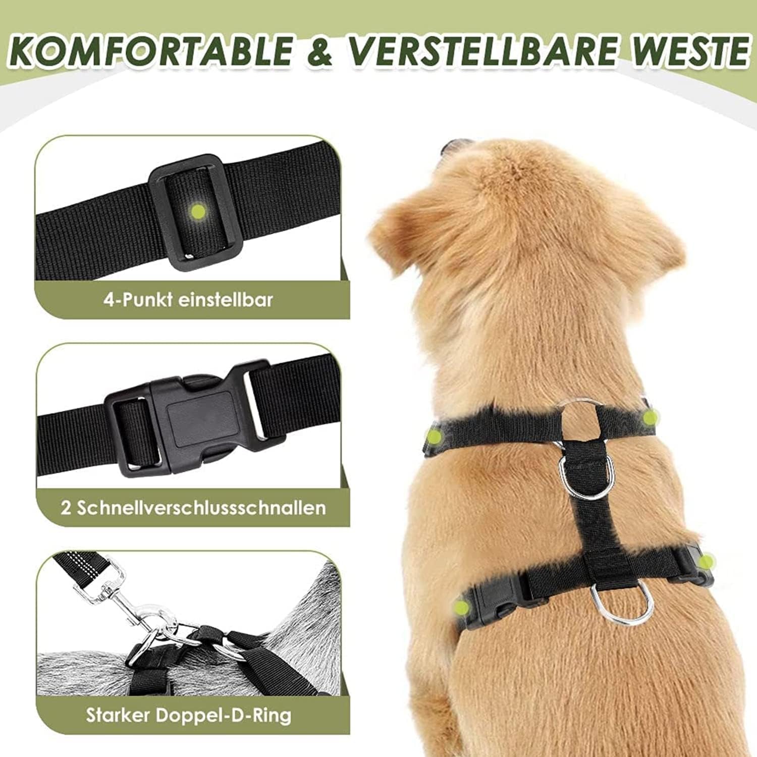 Dog Seat Belt for Car, Adjustable Dog Car Harness for Large Medium Small Dogs, Soft Padded & Breathable Mesh Dog Seatbelt with Car Strap and Carabiner (Blue,M)